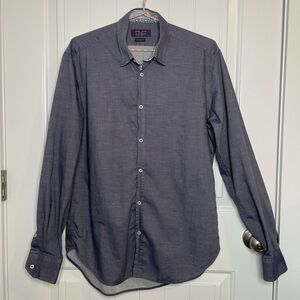 Zara Man Chambray Tailored Fit Paisley Flip Cuff Button Up Long Sleeve Blue M